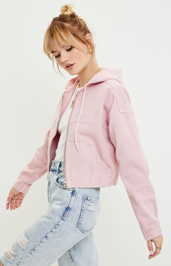 Pacsun Pink Hooded Bomber Jacket Pacsun