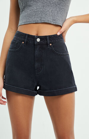 Black Denim Mom Shorts image number 1