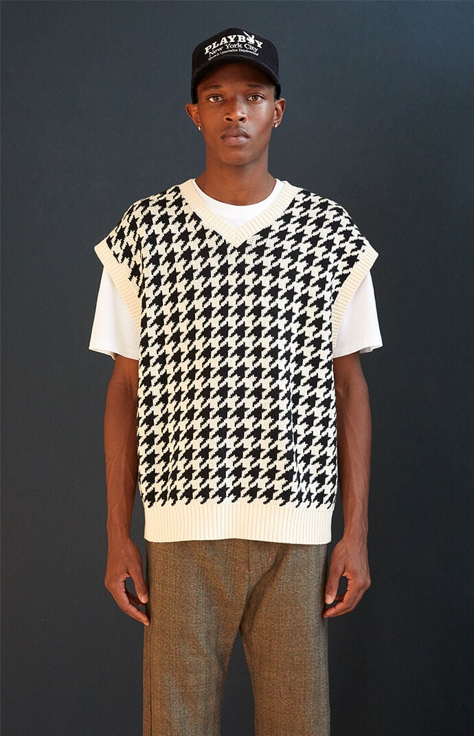 PacSun Houndstooth V Neck Sweater Vest PacSun
