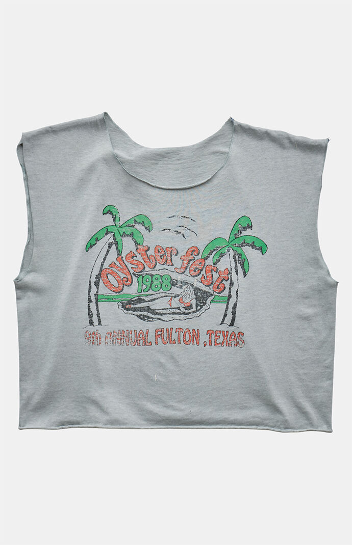 PS VINTAGE '80s Oyster Fest Crew Neck Cropped Graphic Tank Top