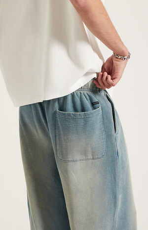 Blue Tinted Washed Fleece Extreme Baggy Sweatpants image number 5