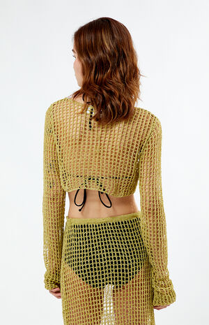 Open Knit Lace-Up Long Sleeve Top image number 3