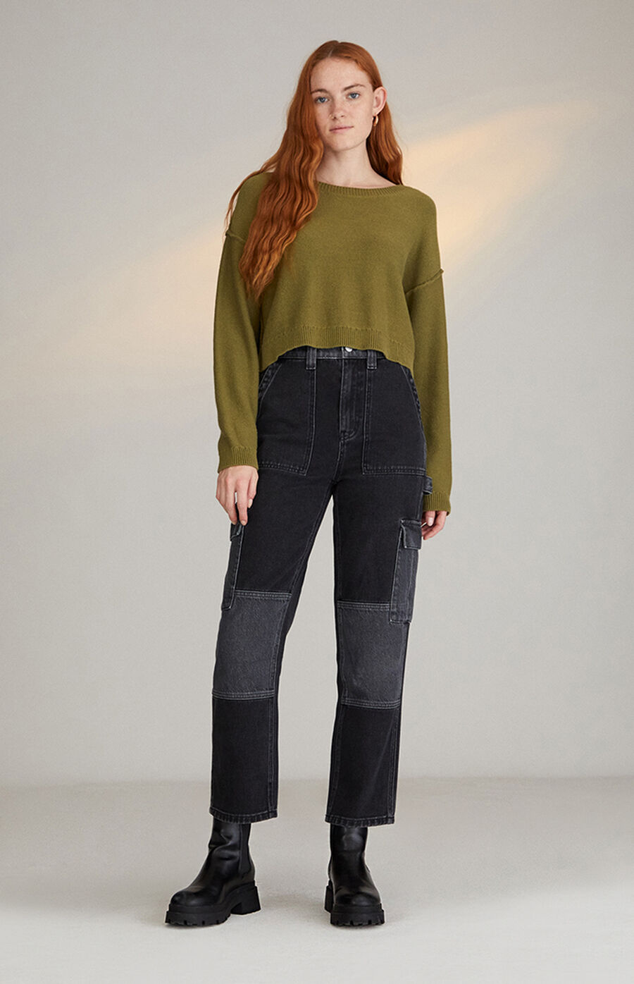 pacsun two tone paneled utility cargo jeans
