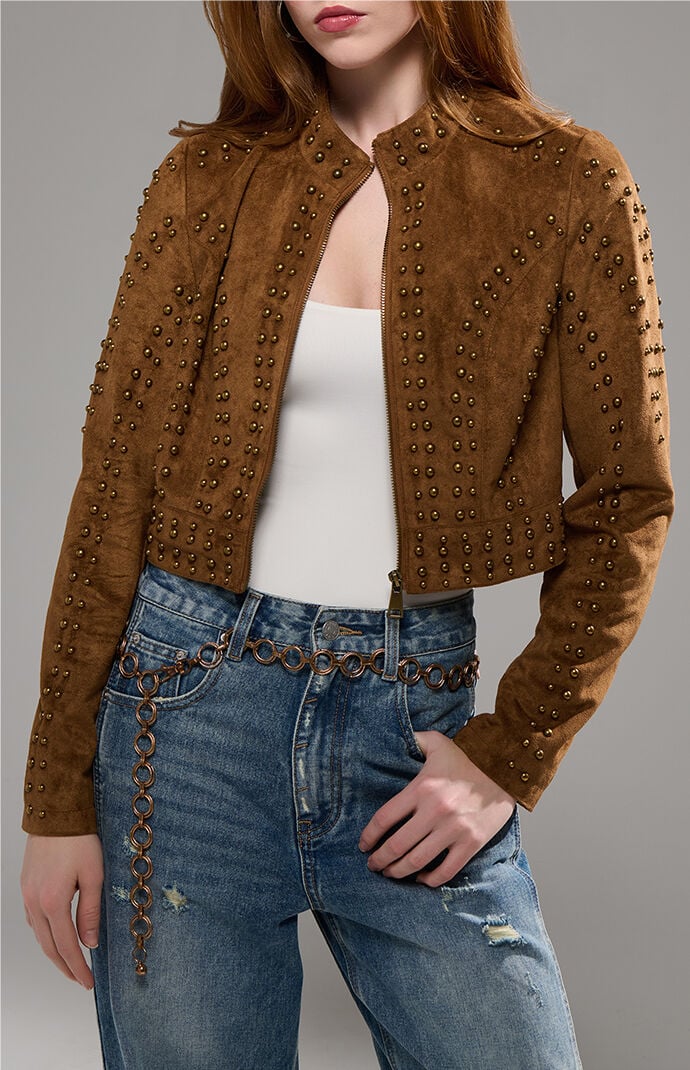 AZALEA WANG Silza Brown Moto Jacket