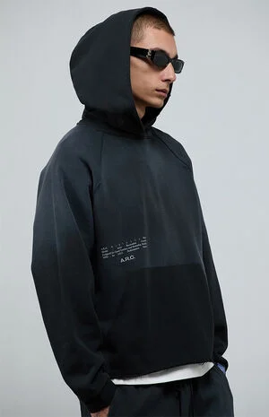 Black Vintage Wash Heavyweight Raglan&nbsp;Cutoff&nbsp;Oversized Fleece Hoodie image number 2