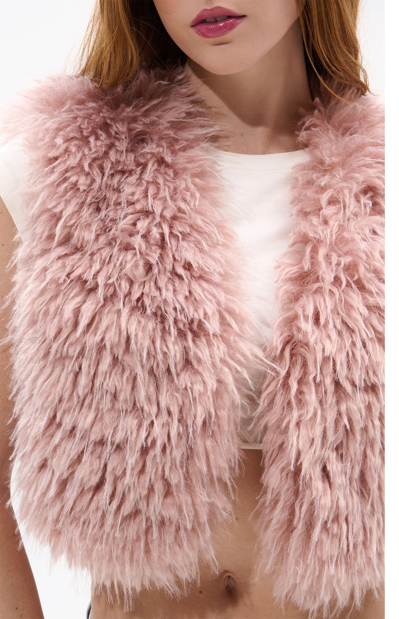 AZALEA WANG Camille Pink Faux Fur Cropped Vest