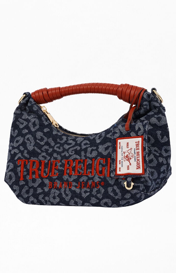 True Religion Leopard Denim Rounded Hobo Bag