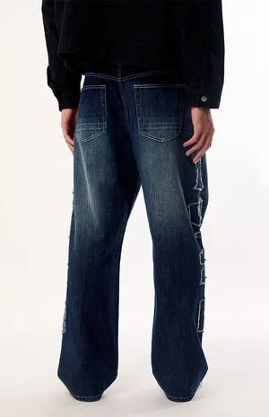 Dylan Baggy Jeans Frayed 1980 Applique Dark Blue image number 5