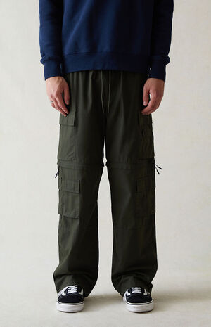 Canvas Green Baggy Zip Off Cargo Pants image number 1