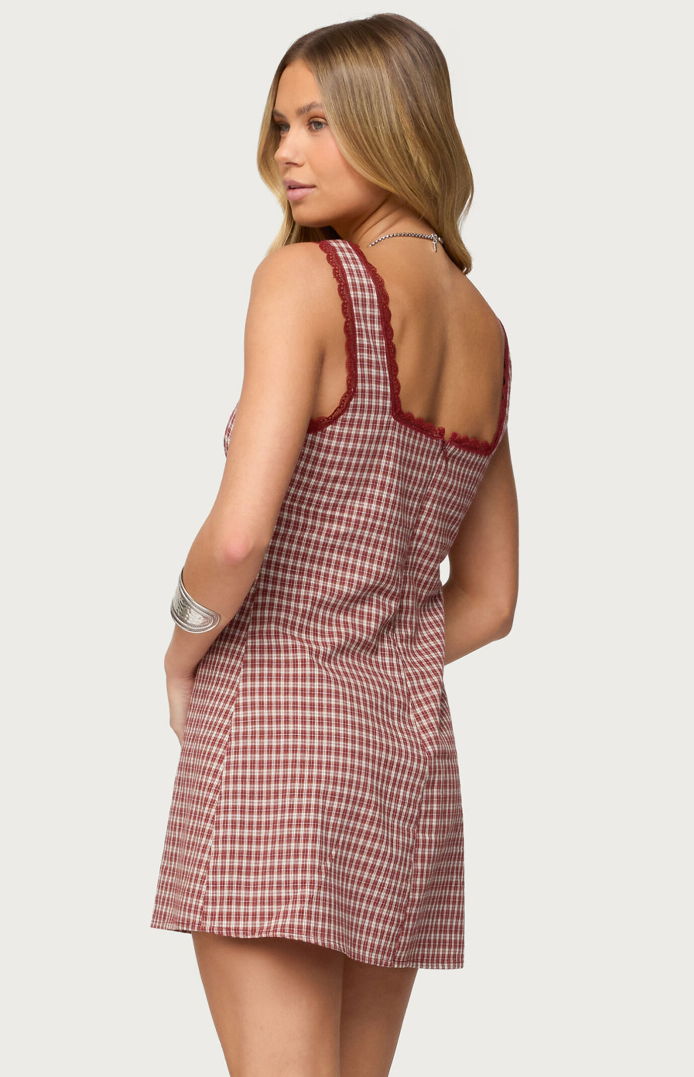 Edikted Clarren Lacey Gingham Mini Dress