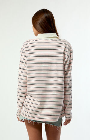 Striped Long Sleeve Oversized Polo Shirt image number 4