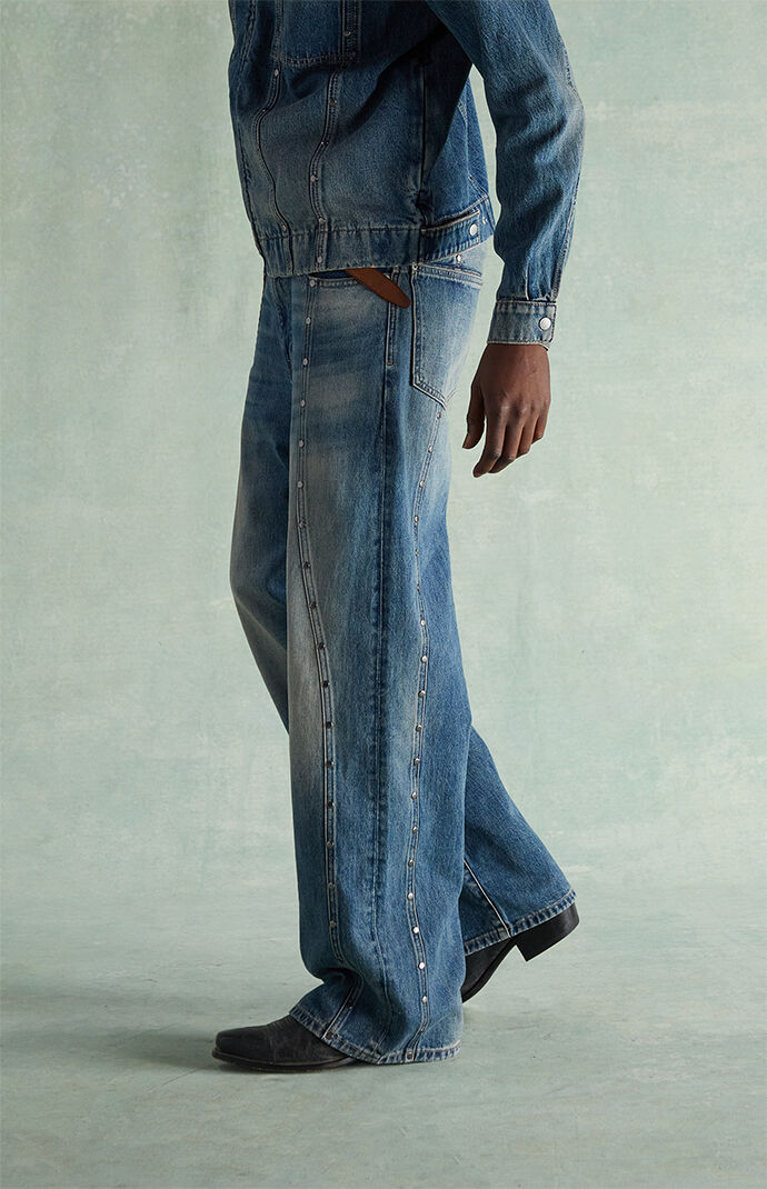 RARE DNM EDIT Tinted Medium Blue Studded Extreme Baggy Jeans | Pacsun