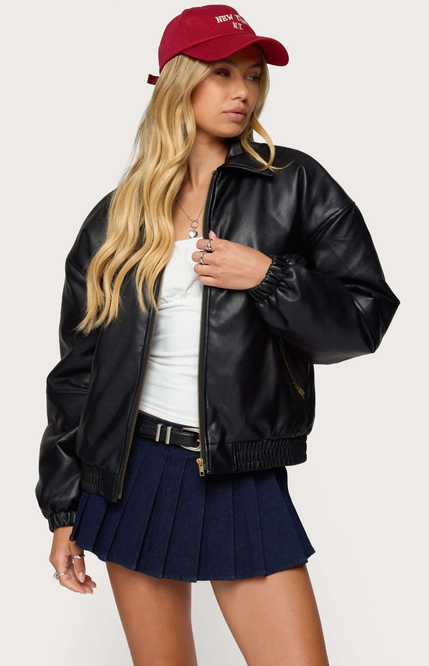 Edikted Halley Faux Leather Bomber Jacket | PacSun