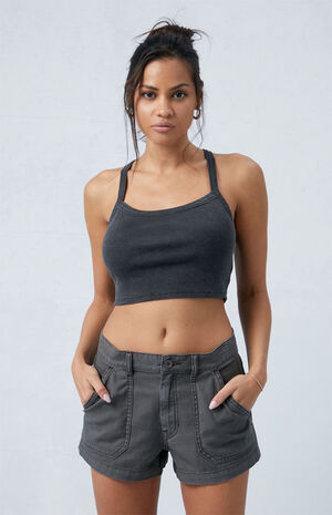 Dark Gray Mid Rise Slouchy Workwear Shorts image number 1