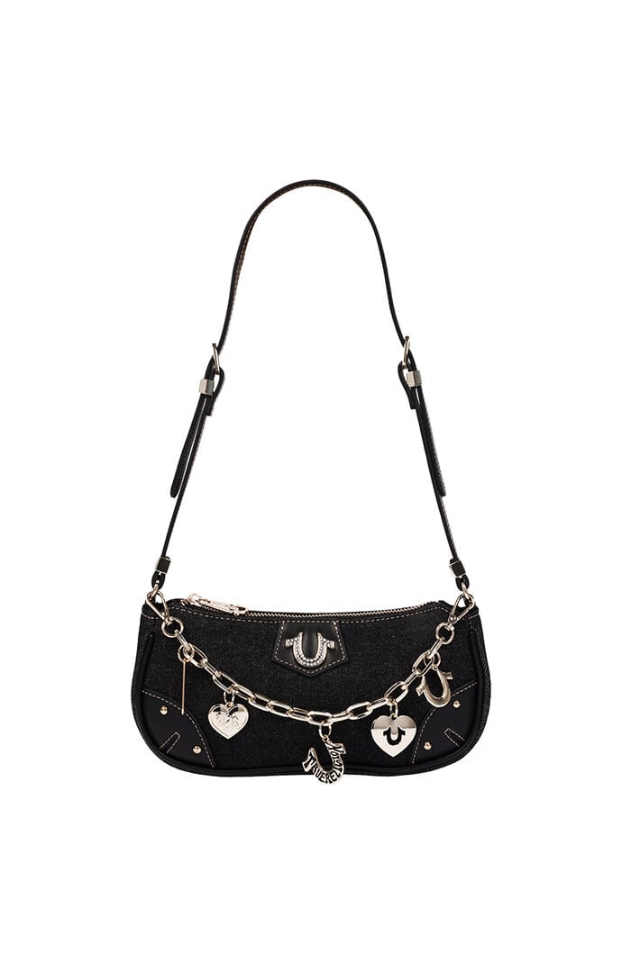 True Religion Black Horseshoe Chain Denim Shoulder Bag