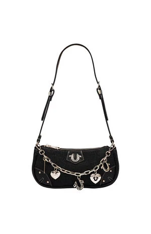 Black Horseshoe Chain Denim Shoulder Bag image number 1