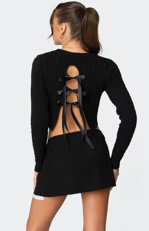 Bow Back Cropped Cable Knit Sweater image number 1