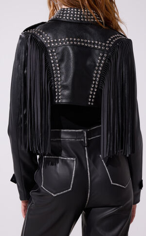 Oakly Black Fringe Faux Leather Western Jacket image number 2