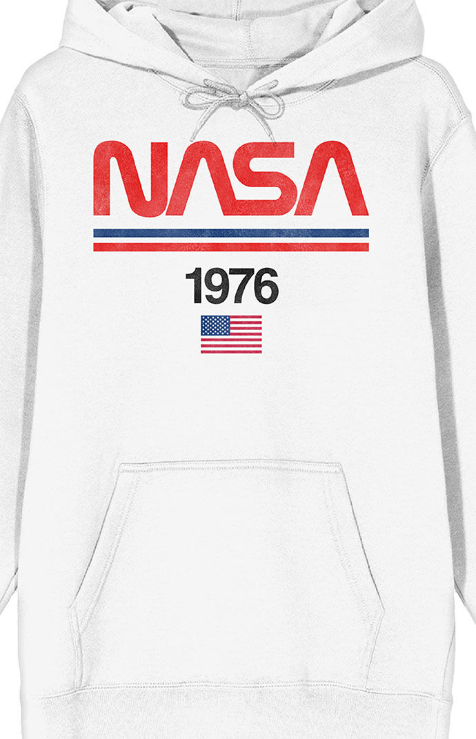 Pacsun Men s Nasa 1976 Flag Hoodie in White Size Large
