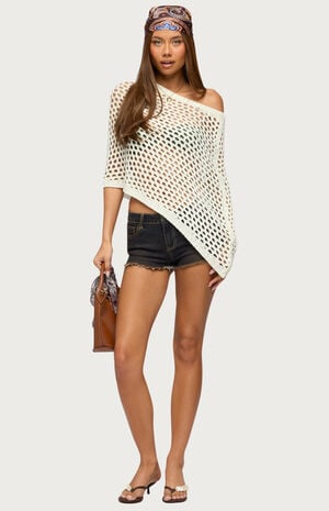 Cloe Off Shoulder Crochet Poncho image number 5