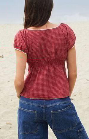 Burgundy Plaid Blair Short Sleeve Top image number 3