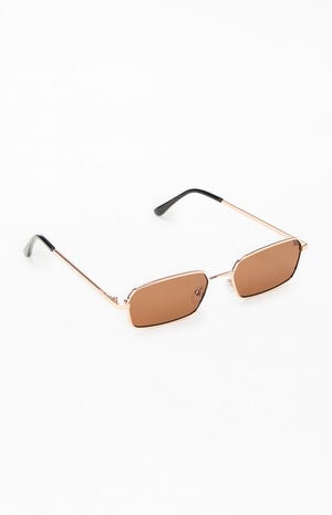 Gold Metal Rectangle Frame Sunglasses