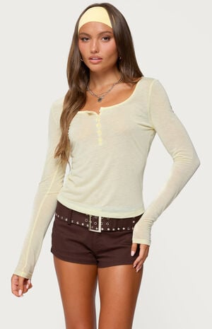 Ria Sheer Long Sleeve Henley Top image number 1