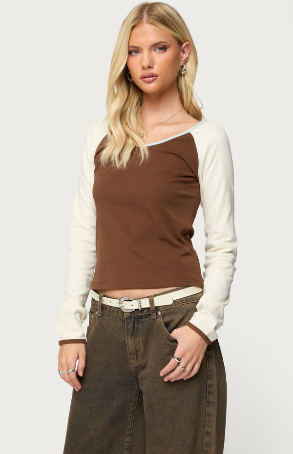 Edikted Ronie Contrast Raglan Long Sleeve Top