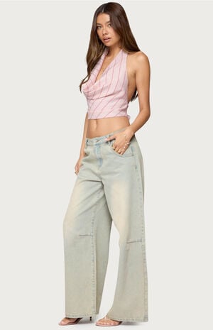 Stripey Metallic Cowl Neck Halter Top image number 4