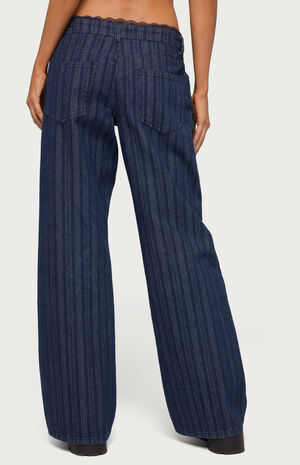 Lace Trim Striped Low Rise Baggy Jeans image number 3