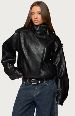 Jaicee High Neck Oversized Faux Leather Jacket image number 1
