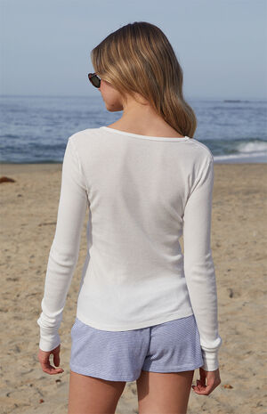 White Ribbed Long Sleeve Top image number 3