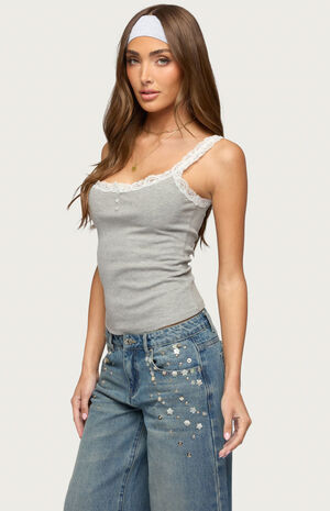 Aileen Contrast Lacey Henley Tank Top image number 2
