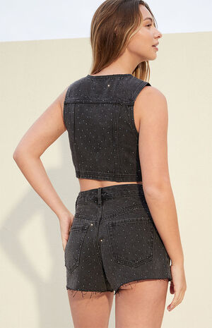 Studded Ultra Cropped Denim Vest image number 4