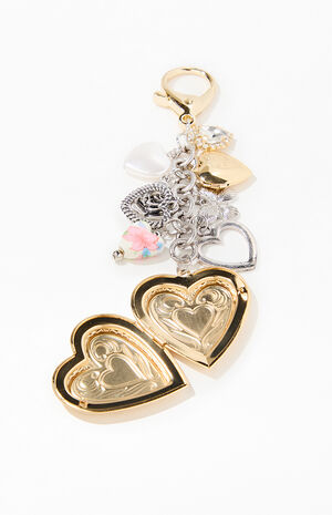 Mixed Metal Heart Locket Bag Charm Keychain image number 3