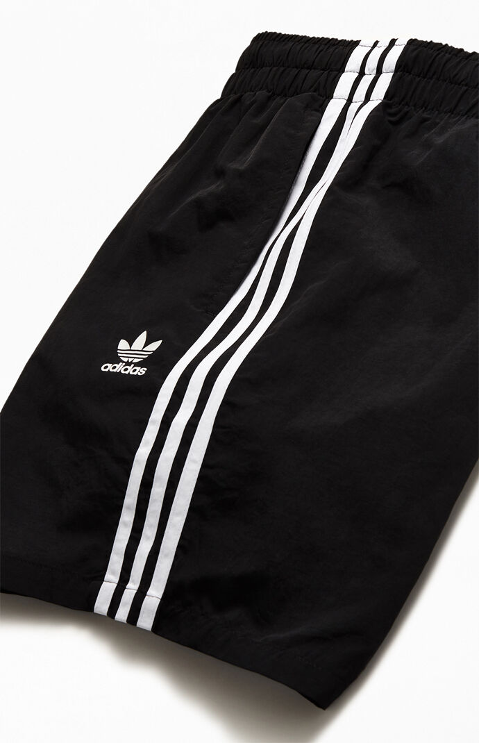 Black 3-Stripes 16" Swim Trunks