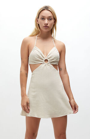 O-Ring Linen Halter Mini Dress image number 1