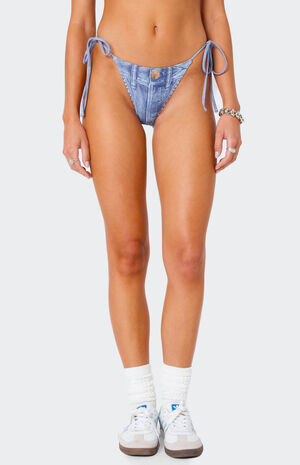 Denim Printed String Bikini Bottom image number 2