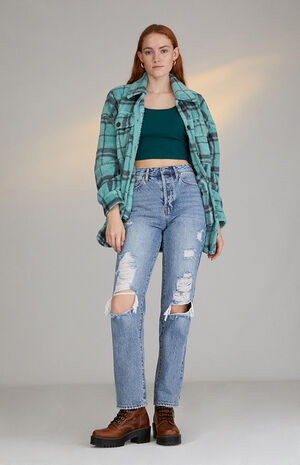 Eco Light Blue Distressed Dad Jeans image number 4