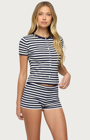 Irena Striped Button Up Knit Top image number 2