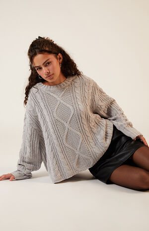 Violet Cable Knit Boxy  Sweater image number 1