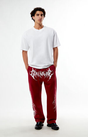 Burgundy Chaos In Thorns Straight Leg Sweatpants image number 4