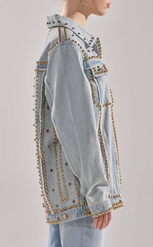 Sable Studded Longline Oversized Denim Jacket image number 3