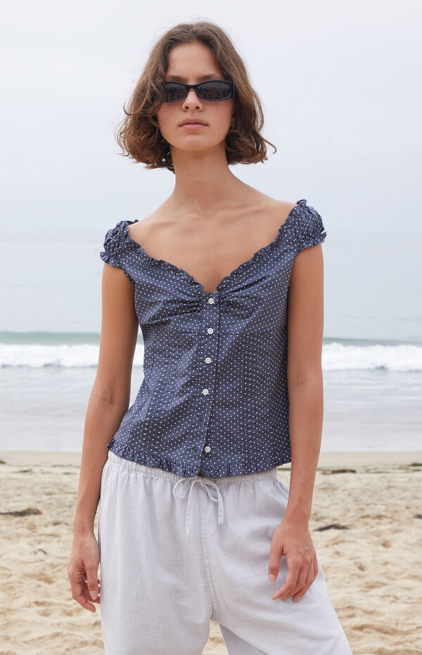 John Galt Blue Polka Dot Elena Top