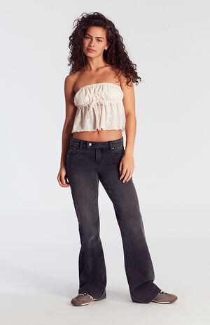 Jade Low Rise Bootcut Jeans Button Tab Black image number 5