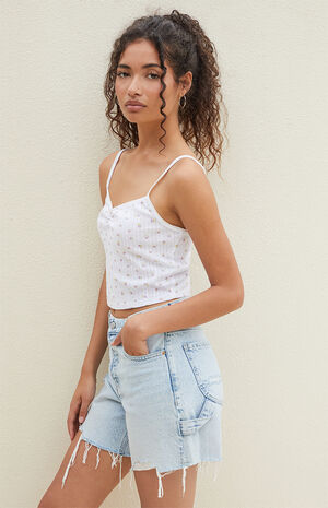 Light Indigo Ripped High Waisted Relaxed Jorts image number 2
