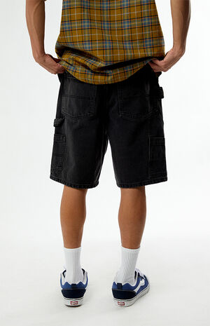 Black Utility Carpenter Baggy Denim Shorts image number 5