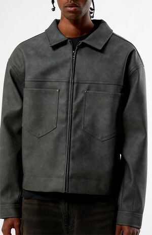 Gray Faux Leather Billie Gas Jacket image number 2