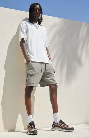 Olive Terry Cargo Sweat Shorts image number 2