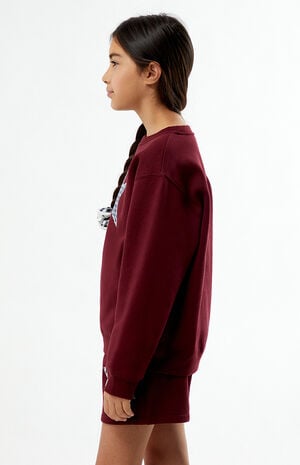 Maroon Plaid Star Embroidered Crew Neck Sweatshirt image number 3